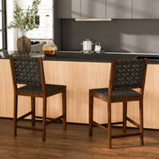 Conjunto de 2 Cadeiras de Jantar – 52 x 58,5 x 101 cm – Castanho – Madeira com Correias de Couro PU