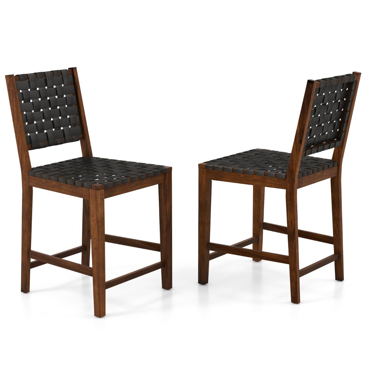 Conjunto de 2 Cadeiras de Jantar – 52 x 58,5 x 101 cm – Castanho – Madeira com Correias de Couro PU
