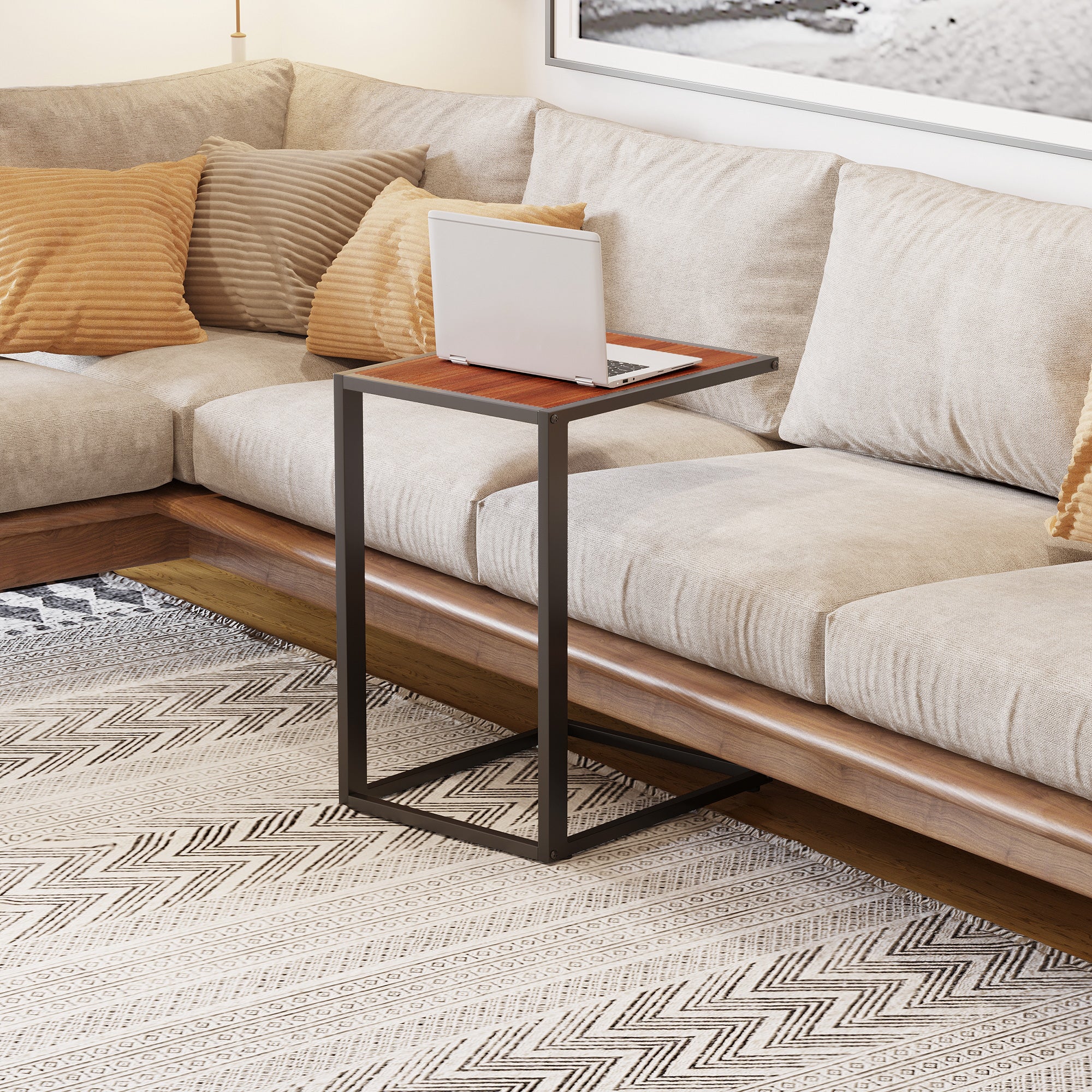Mesa Lateral em Forma de C 40,6x50,8x64,2 cm Cor de Noz