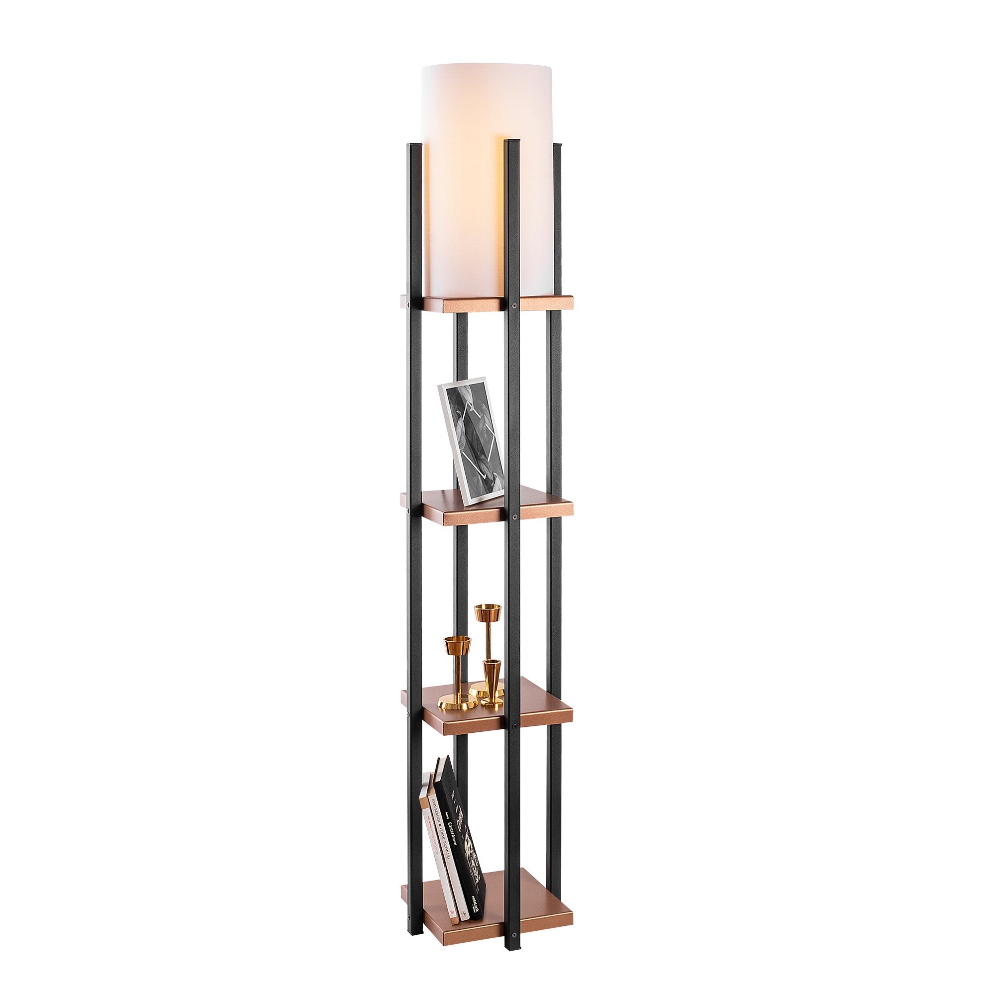 Candeeiro de Pé Escandinava, Preta e Cobre, 25 x 25 x 130 cm | Corpo de Metal, 1 Soquete E27, 40 W Máx., IP20, Cabo de 400 cm, Design Elegante e Funcional