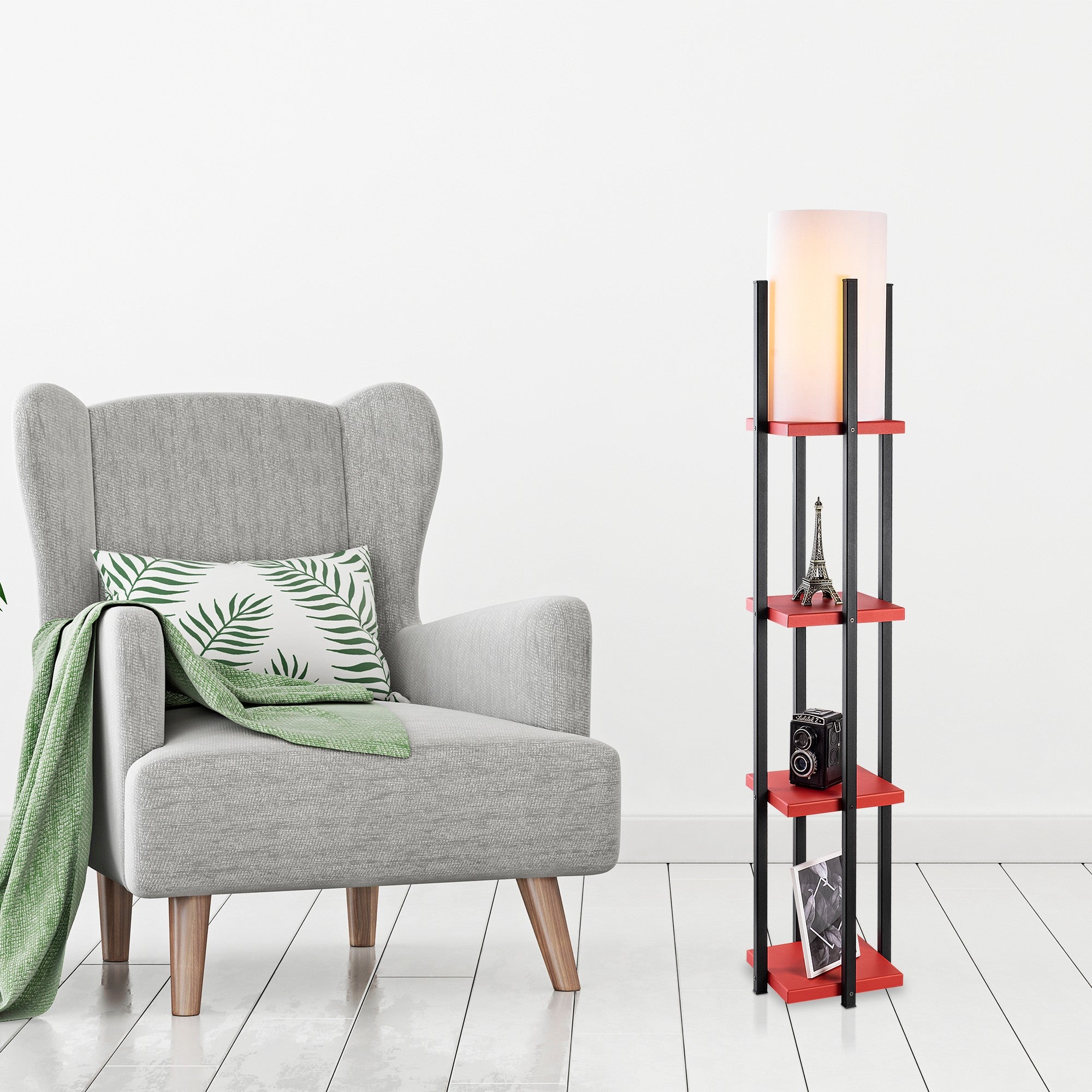 Candeeiro de Pé moderna com corpo de metal, 130 cm de altura, preta e vermelha, 1 soquete E27, 40 W máx., IP20, cabo de 400 cm, iluminação elegante e funcional para casa