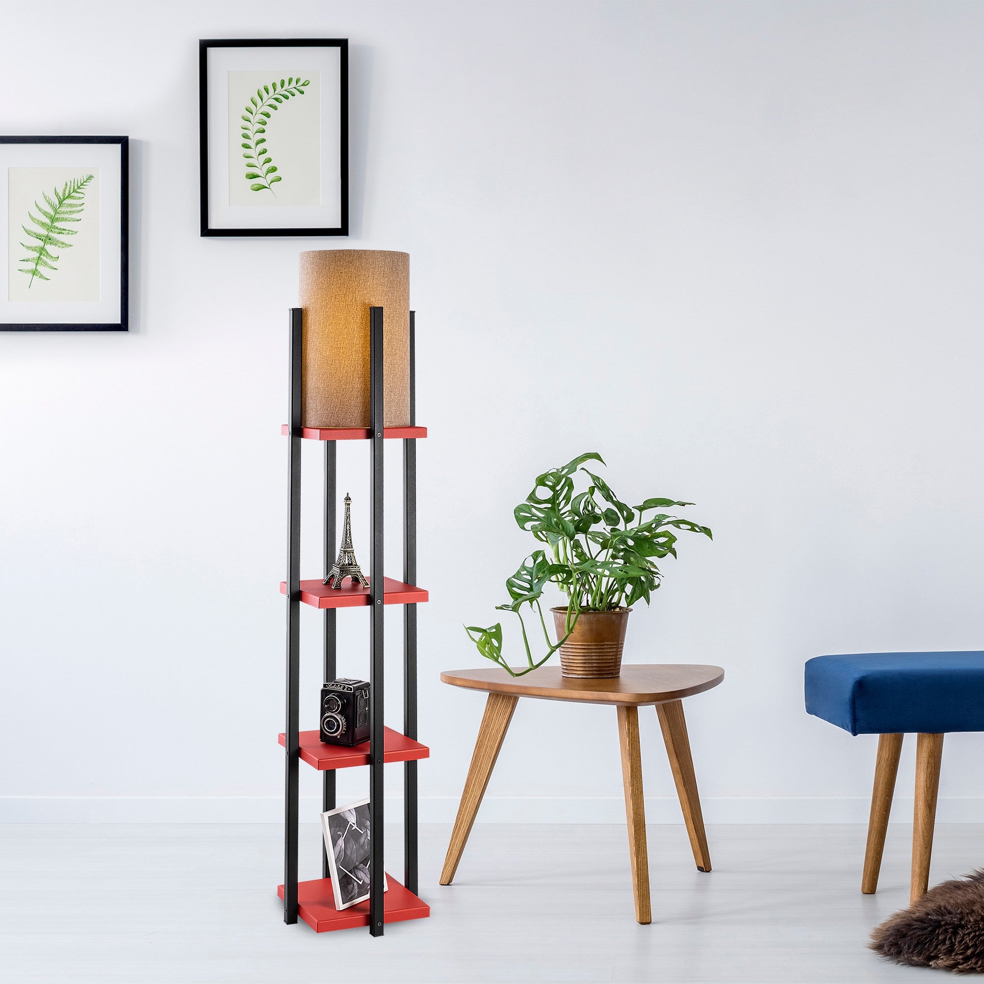 Candeeiro de Pé moderna com corpo de metal, 130 cm de altura, preta e vermelha, 1 soquete E27, 40 W máx., IP20, cabo de 400 cm, iluminação elegante e funcional para casa
