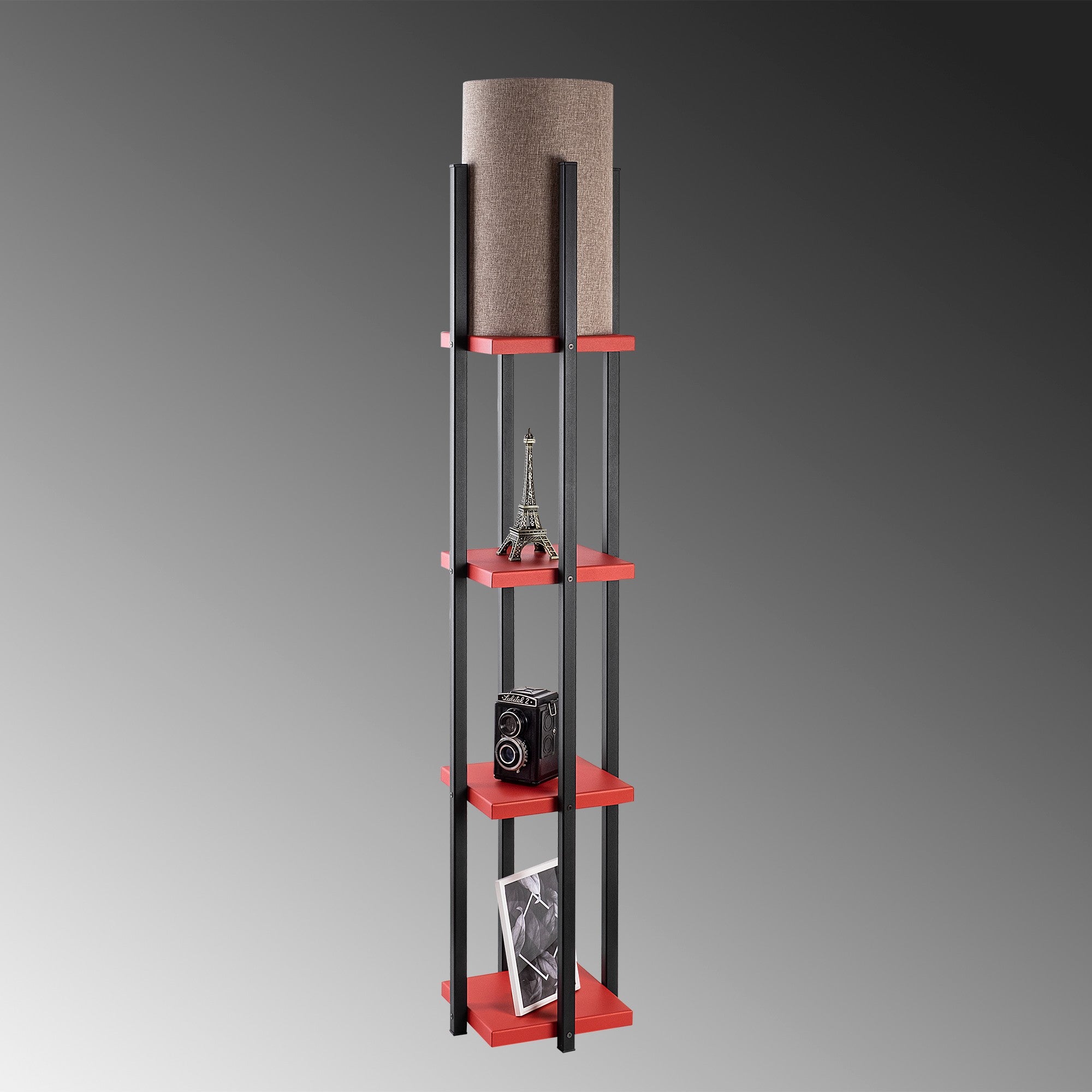 Candeeiro de Pé moderna com corpo de metal, 130 cm de altura, preta e vermelha, 1 soquete E27, 40 W máx., IP20, cabo de 400 cm, iluminação elegante e funcional para casa