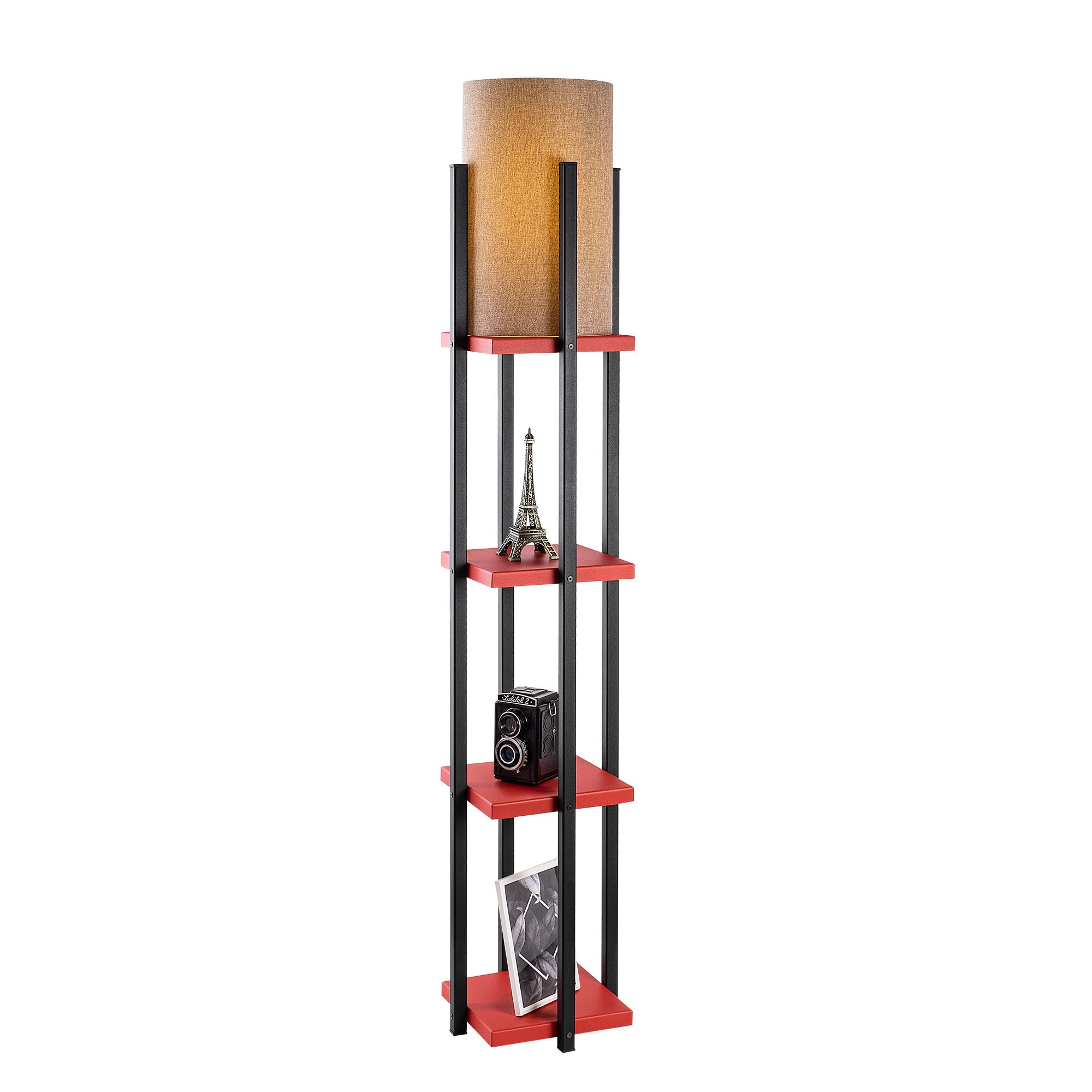 Candeeiro de Pé moderna com corpo de metal, 130 cm de altura, preta e vermelha, 1 soquete E27, 40 W máx., IP20, cabo de 400 cm, iluminação elegante e funcional para casa
