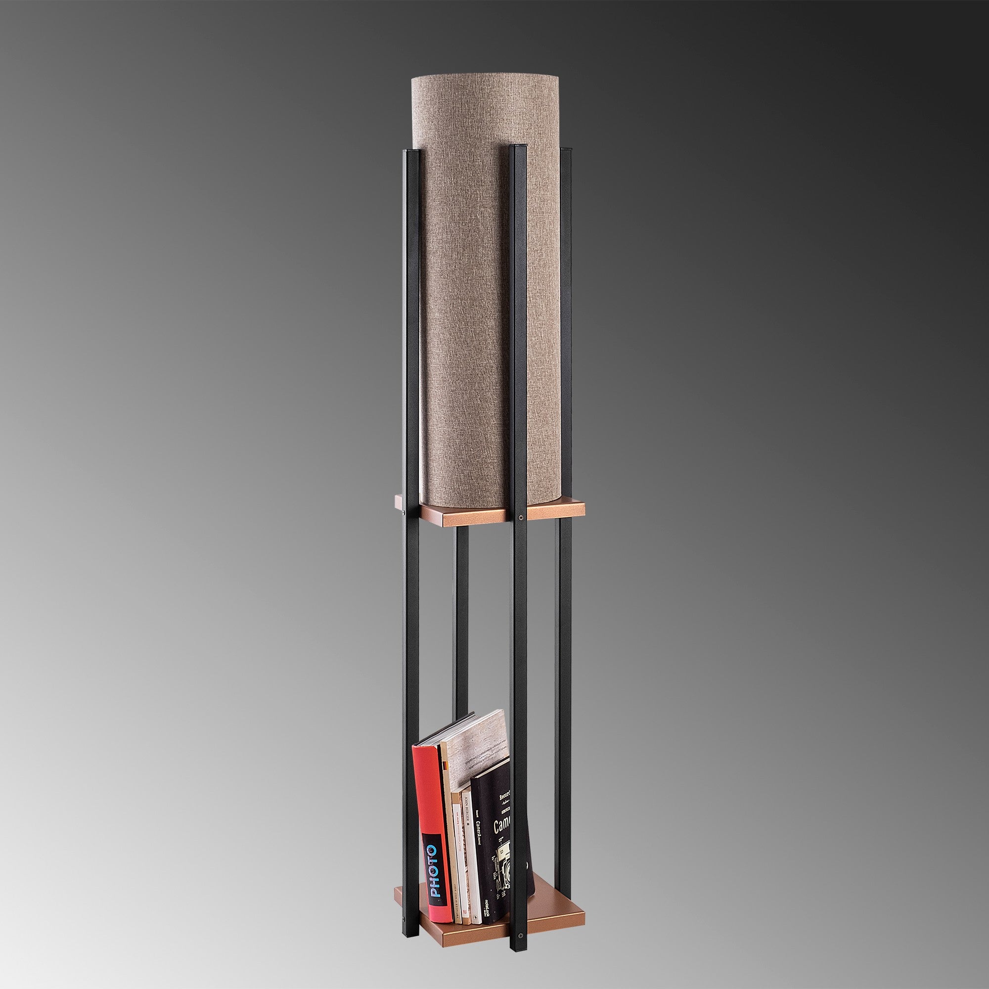 Candeeiro de Pé Escandinava, Preta e Cobre, 130 cm de Altura | Corpo em Metal, Diâmetro do Casquilho: 20 cm, 1 Soquete E27, Cabo de 400 cm | Iluminação Elegante e Funcional para Espaços Modernos