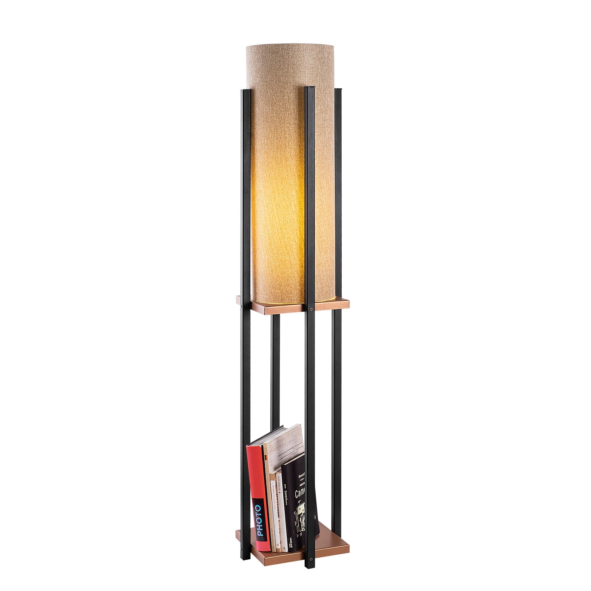 Candeeiro de Pé Escandinava, Preta e Cobre, 130 cm de Altura | Corpo em Metal, Diâmetro do Casquilho: 20 cm, 1 Soquete E27, Cabo de 400 cm | Iluminação Elegante e Funcional para Espaços Modernos