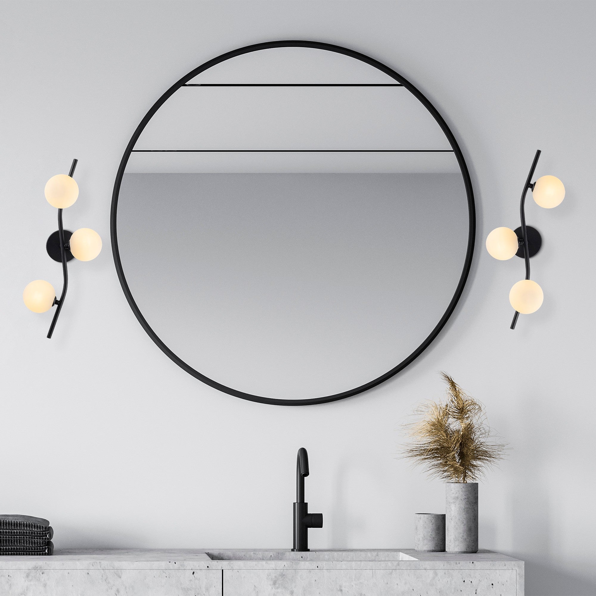 Candeeiro de Parede moderna, corpo de metal preto com tampa de vidro, 23 x 19 x 55 cm | 3 soquetes G9, máx. 10 W, IP20 | Design escandinavo elegante para casa e escritório