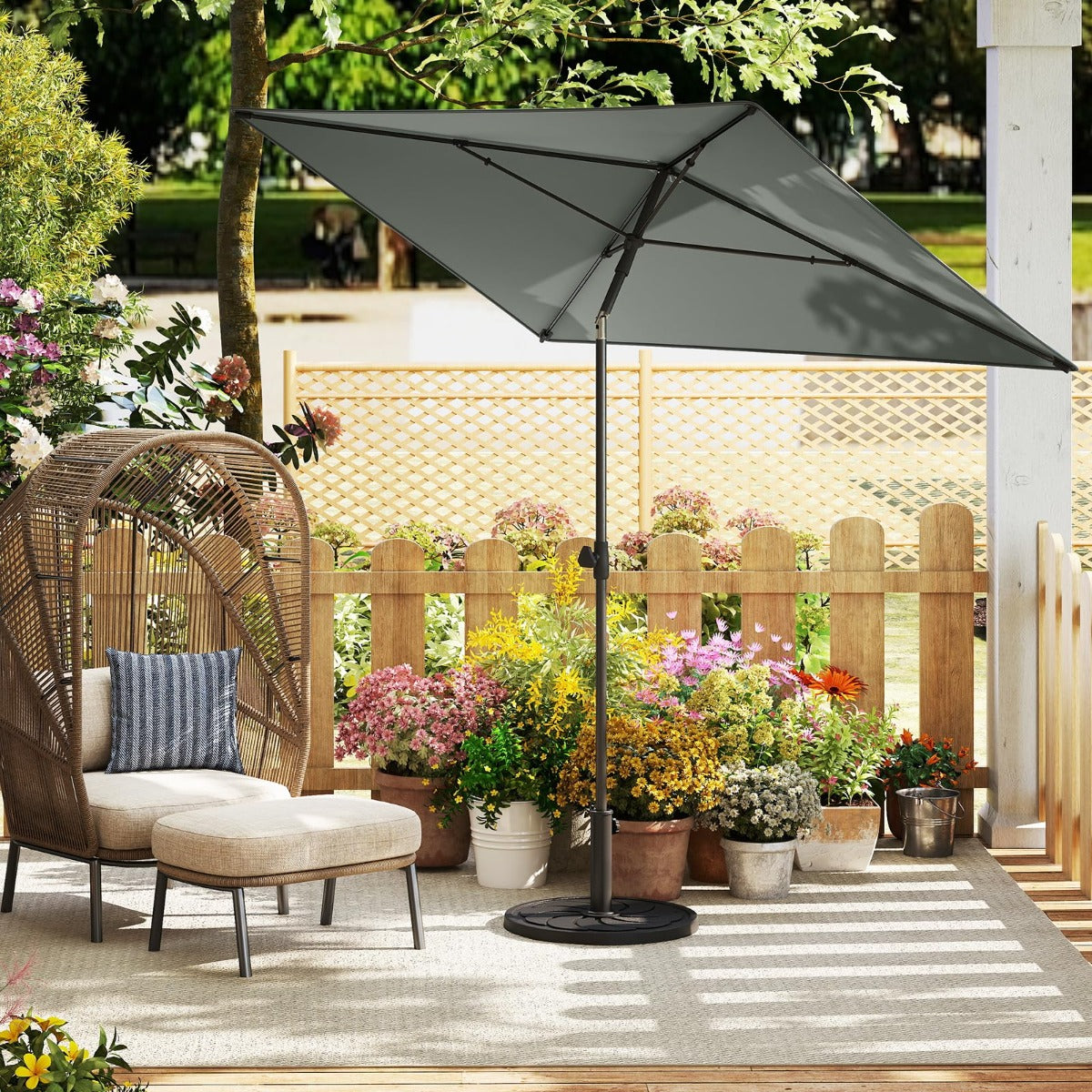 Guarda-Sol sem Suporte com Teto Inclinável e Botões de Pressão Toldo Portátil para Jardim com Bolsa de Transporte 213 x 140 cm Cinza