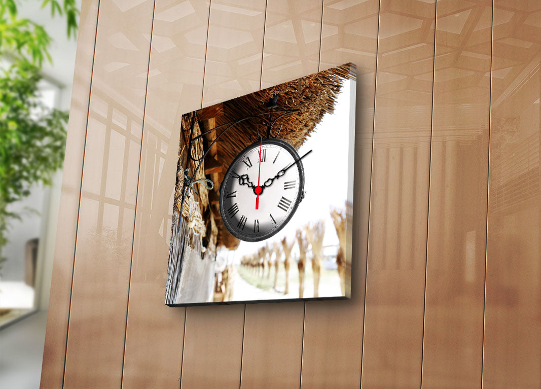 Relógio de Parede Decorativo em Tela Suede 28x28 cm Multicolor com Moldura de Madeira 3 cm