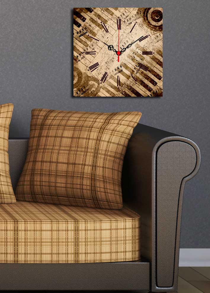 Relógio de Parede Decorativo em Tela Suede Multicolor 28x28 cm | Moldura de Madeira 3 cm