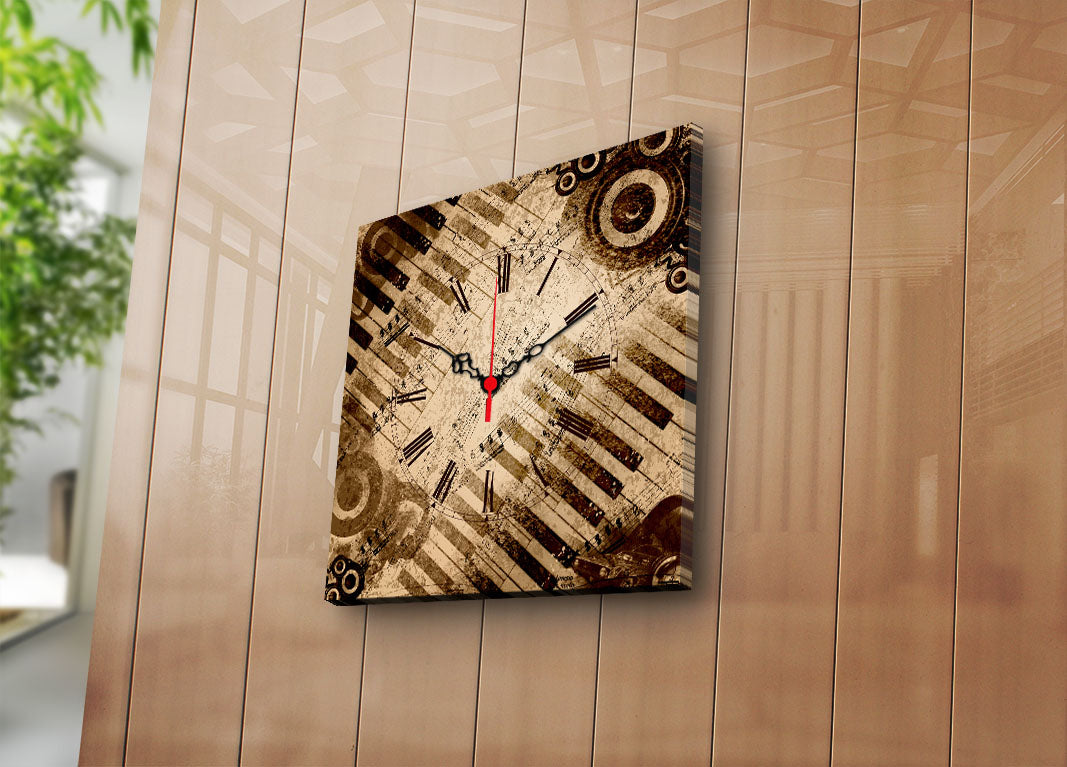 Relógio de Parede Decorativo em Tela Suede Multicolor 28x28 cm | Moldura de Madeira 3 cm