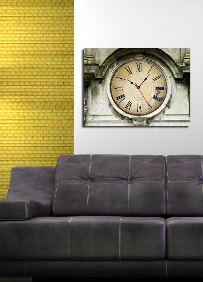 Relógio de Parede em Tela Decorativa 30x40 cm Multicolor – Suede 100% com Moldura de Madeira 3 cm (3040CS-9)