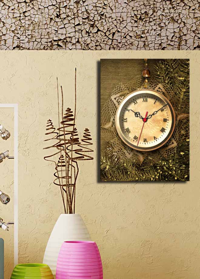 Relógio de Parede Decorativo em Tela Suede 100% 30 x 40 cm – Multicolor, Moldura de Madeira 3 cm (Modelo 3040CS-67)
