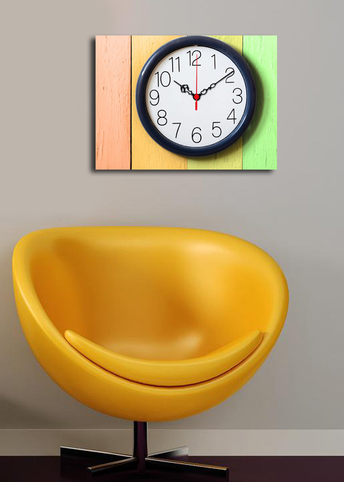 Relógio de Parede em Tela Decorativa 30x40 cm Multicolor | Tela Suede 100% e Moldura de Madeira 3 cm (3040CS-83)