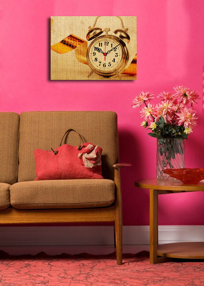 Relógio de Parede em Tela Decorativa Multicolor 30x40 cm – 100% Suede Canvas, Moldura de Madeira 3 cm