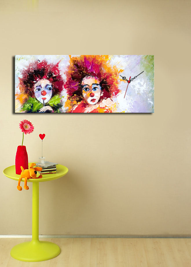 Relógio de Parede em Tela Decorativa 30x70 cm Multicolor – Suede 100% com Moldura de Madeira (Modelo 3070CS-17)