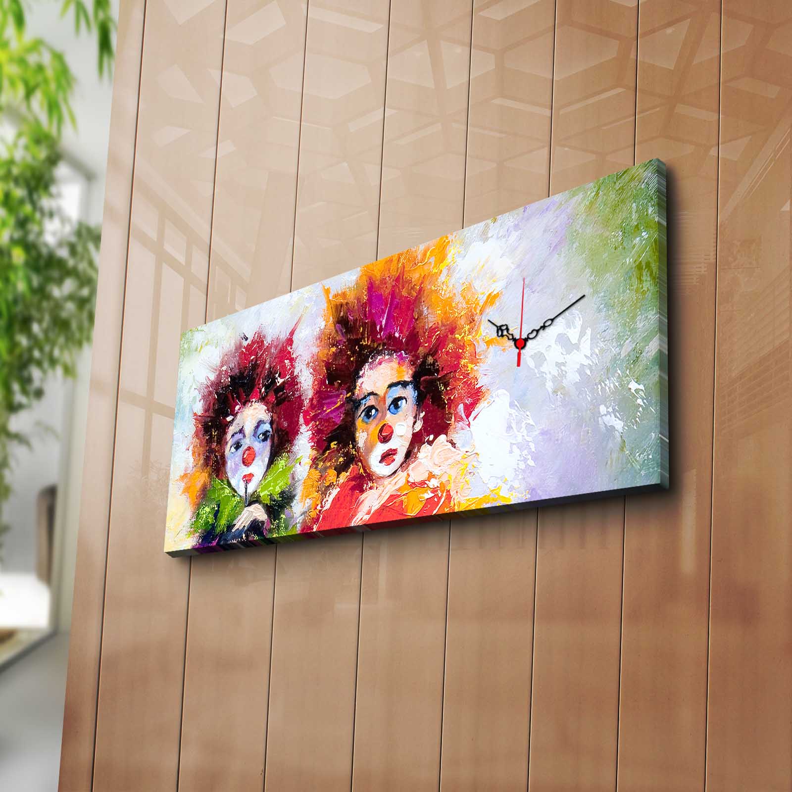 Relógio de Parede em Tela Decorativa 30x70 cm Multicolor – Suede 100% com Moldura de Madeira (Modelo 3070CS-17)
