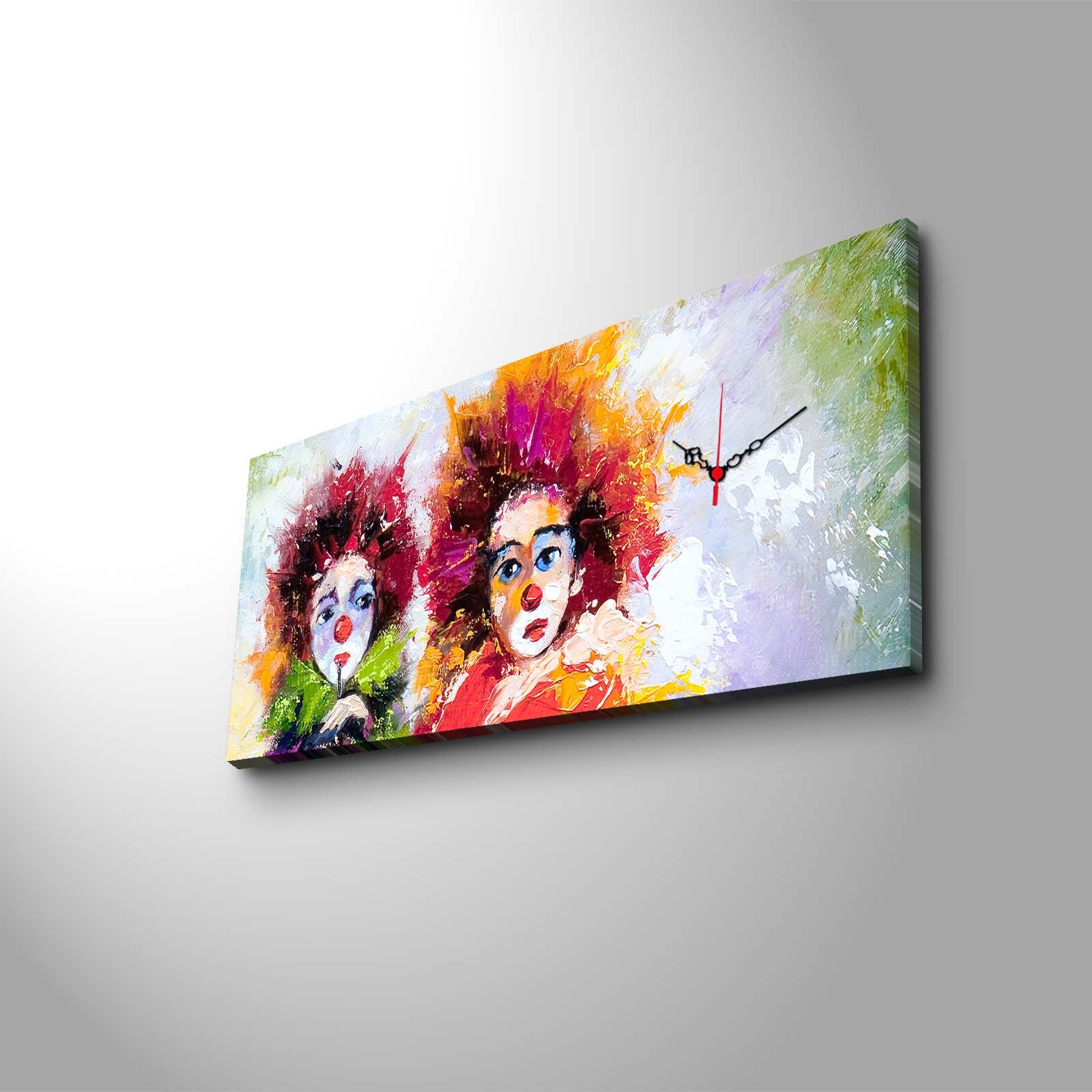 Relógio de Parede em Tela Decorativa 30x70 cm Multicolor – Suede 100% com Moldura de Madeira (Modelo 3070CS-17)