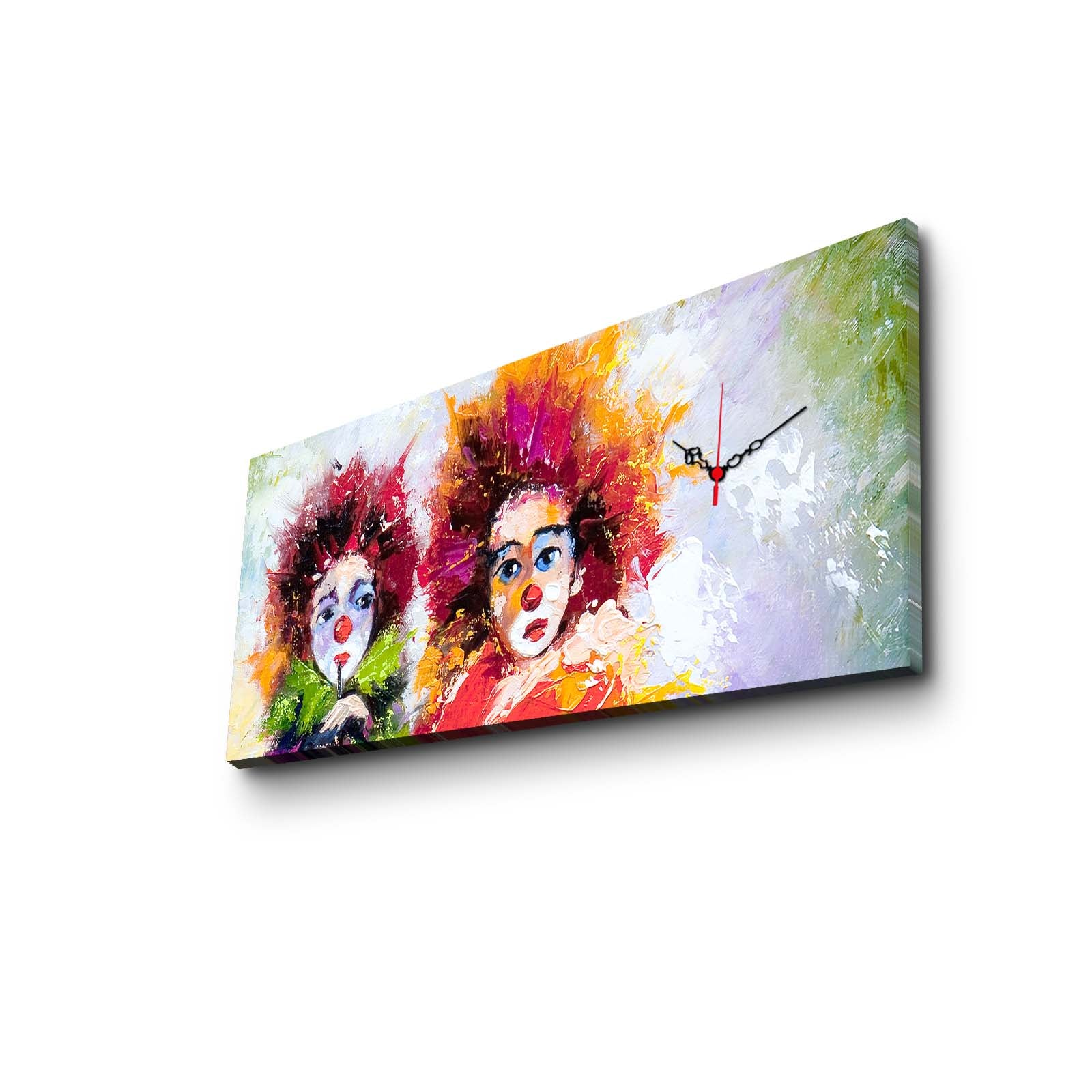 Relógio de Parede em Tela Decorativa 30x70 cm Multicolor – Suede 100% com Moldura de Madeira (Modelo 3070CS-17)