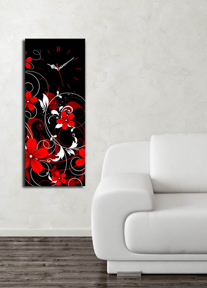 Relógio de Parede em Tela Decorativa 30x70 cm, Suede 100%, Moldura de Madeira 3 cm, Multicolor – 3070CS-28