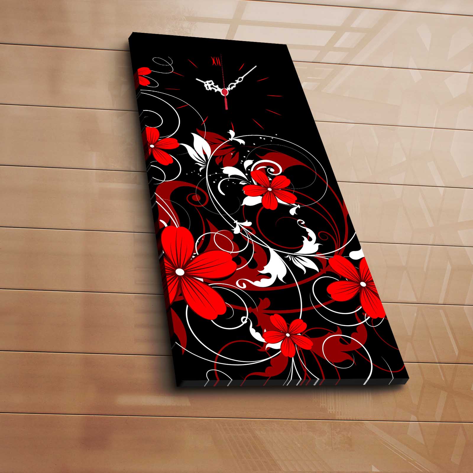 Relógio de Parede em Tela Decorativa 30x70 cm, Suede 100%, Moldura de Madeira 3 cm, Multicolor – 3070CS-28