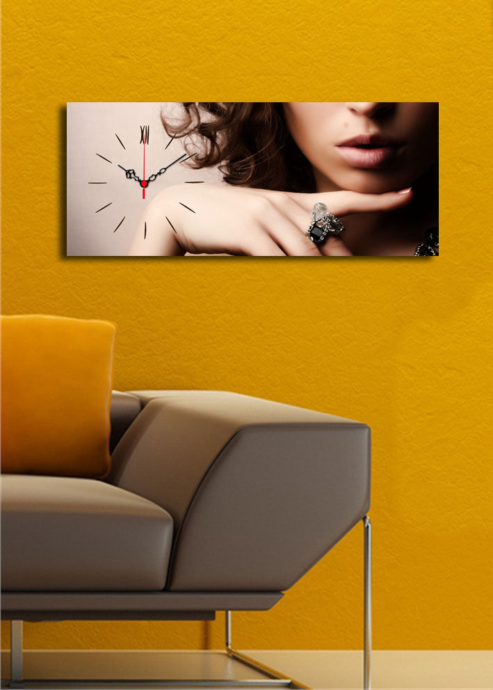 Relógio de Parede Decorativo em Tela Suede 100% 30x70 cm – Multicolor, Moldura de Madeira 3 cm (3070CS-33)
