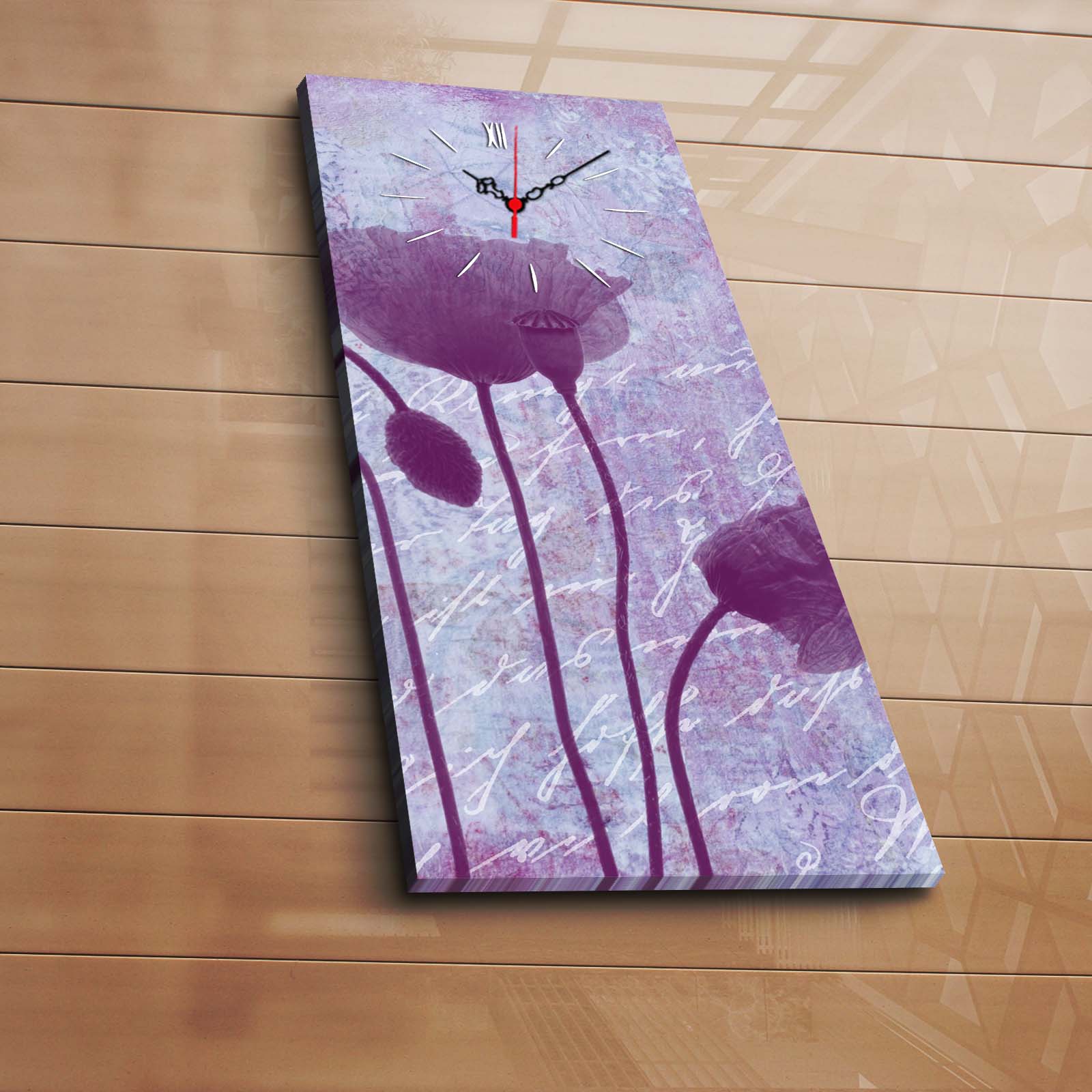 Relógio de Parede Decorativo em Tela Suede 100%, Multicolor, 30x70 cm, Moldura de Madeira 3 cm
