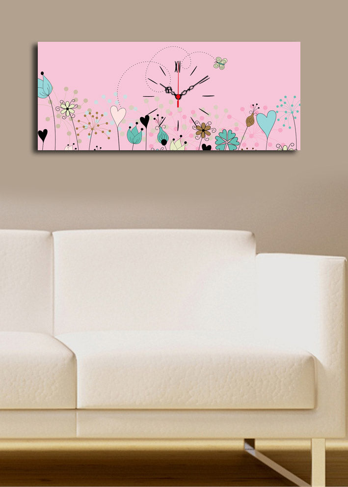 Relógio de Parede Decorativo em Tela Suede 30x70 cm, Multicolor, Moldura de Madeira (3 cm) – 3070CS-37