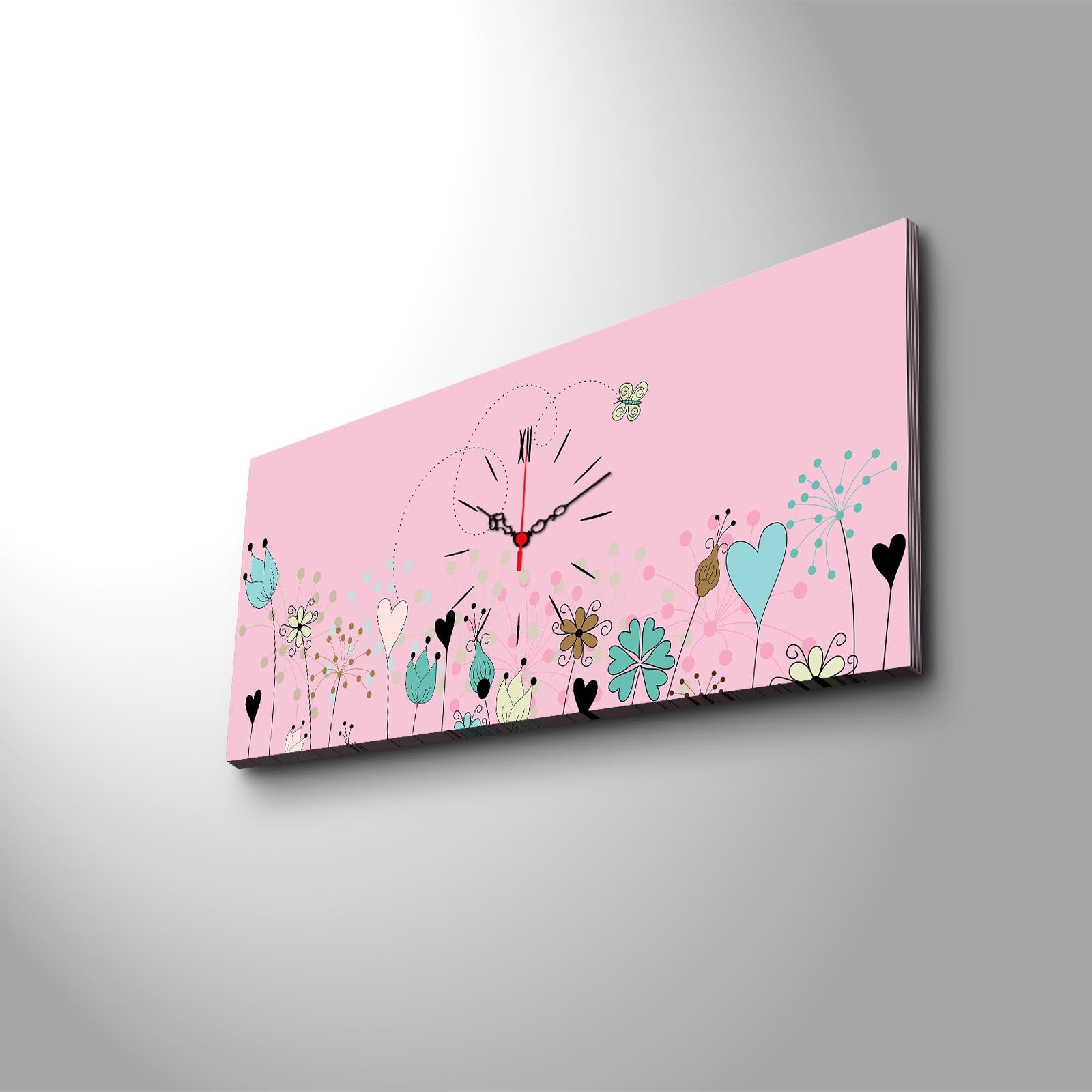 Relógio de Parede Decorativo em Tela Suede 30x70 cm, Multicolor, Moldura de Madeira (3 cm) – 3070CS-37