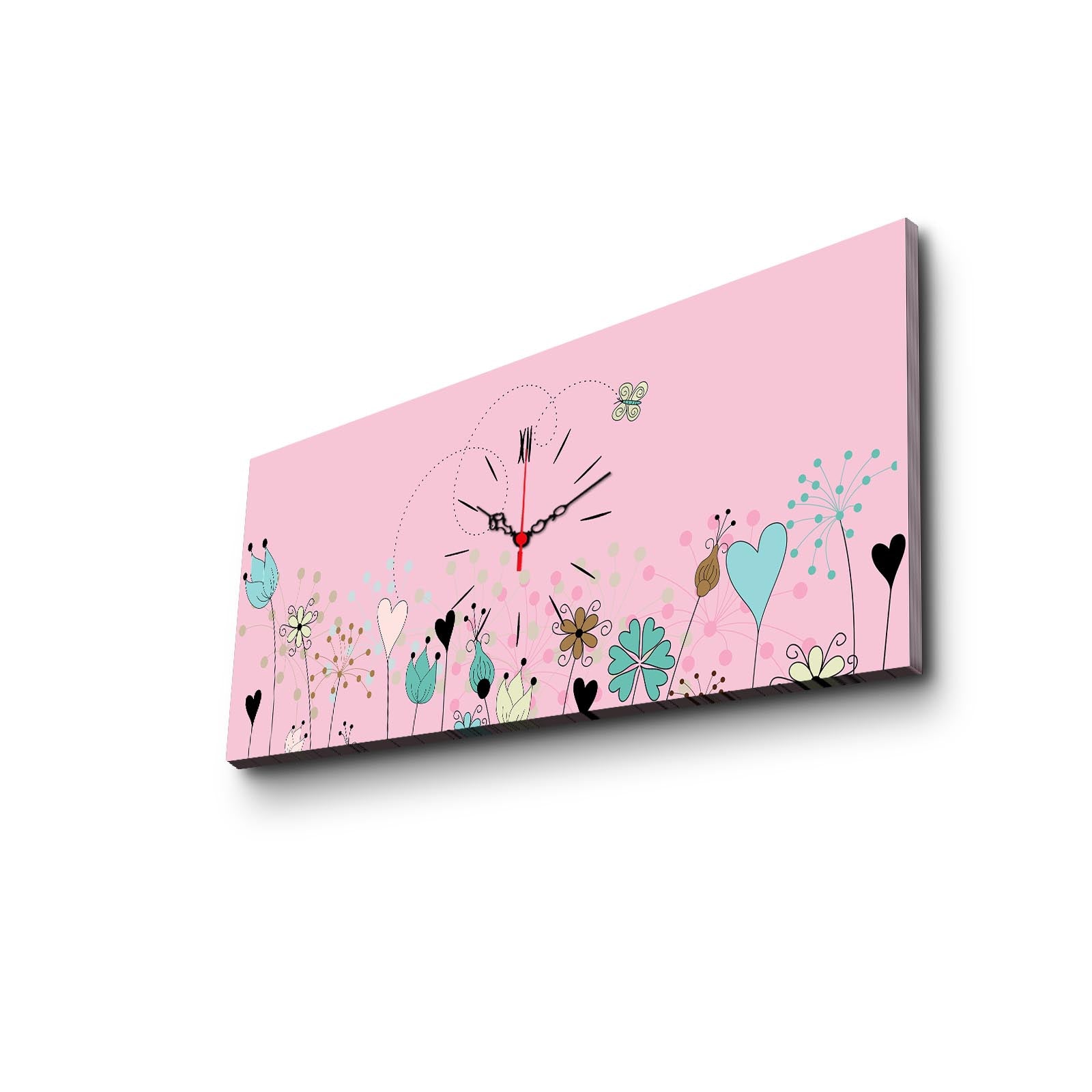 Relógio de Parede Decorativo em Tela Suede 30x70 cm, Multicolor, Moldura de Madeira (3 cm) – 3070CS-37
