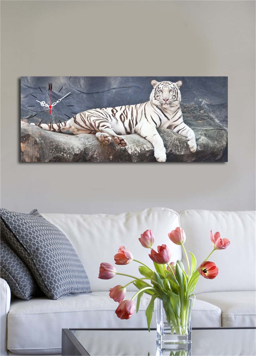 Relógio de Parede em Tela Decorativa Multicolor 30x70 cm – Tela de Camurça 100% e Moldura de Madeira 3 cm
