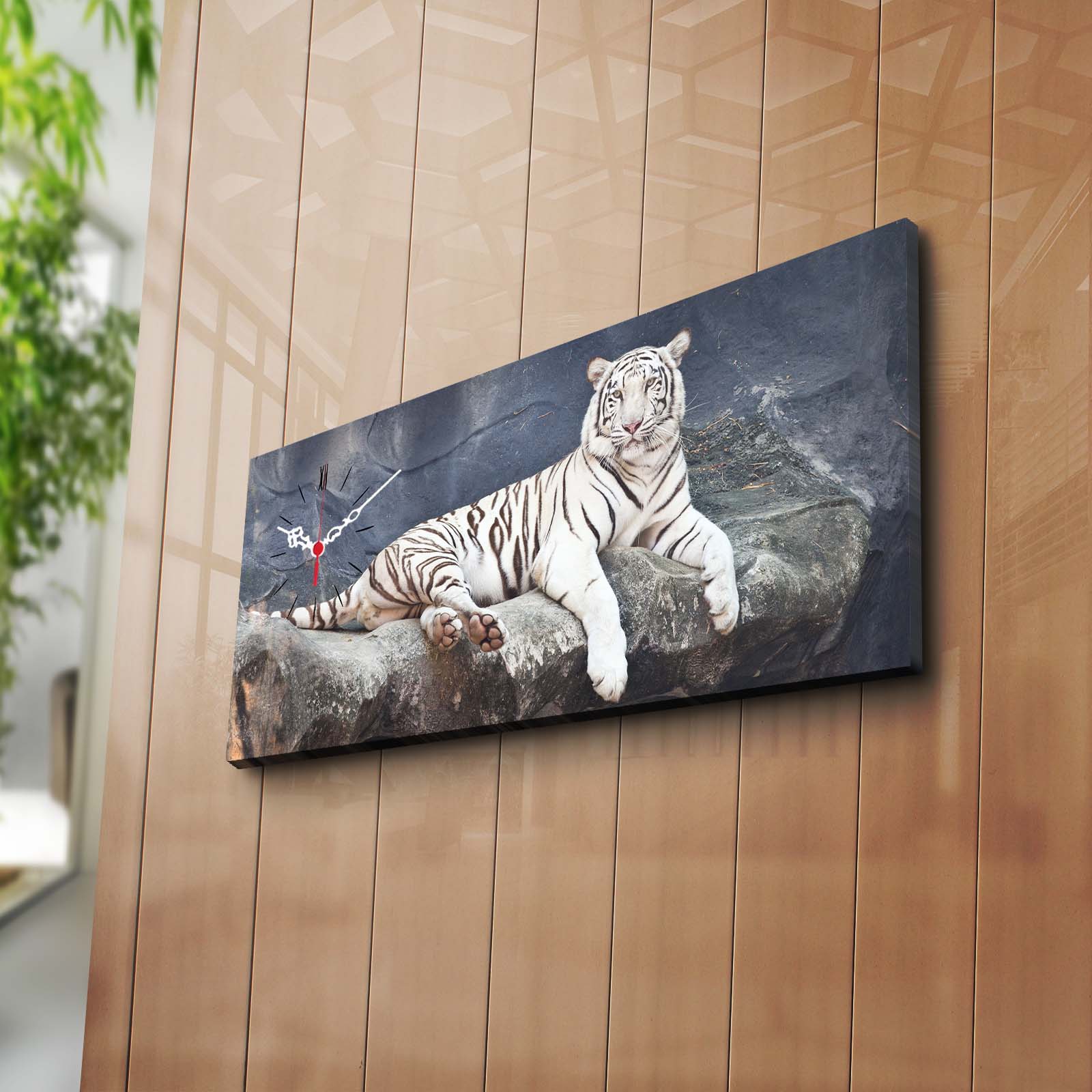Relógio de Parede em Tela Decorativa Multicolor 30x70 cm – Tela de Camurça 100% e Moldura de Madeira 3 cm