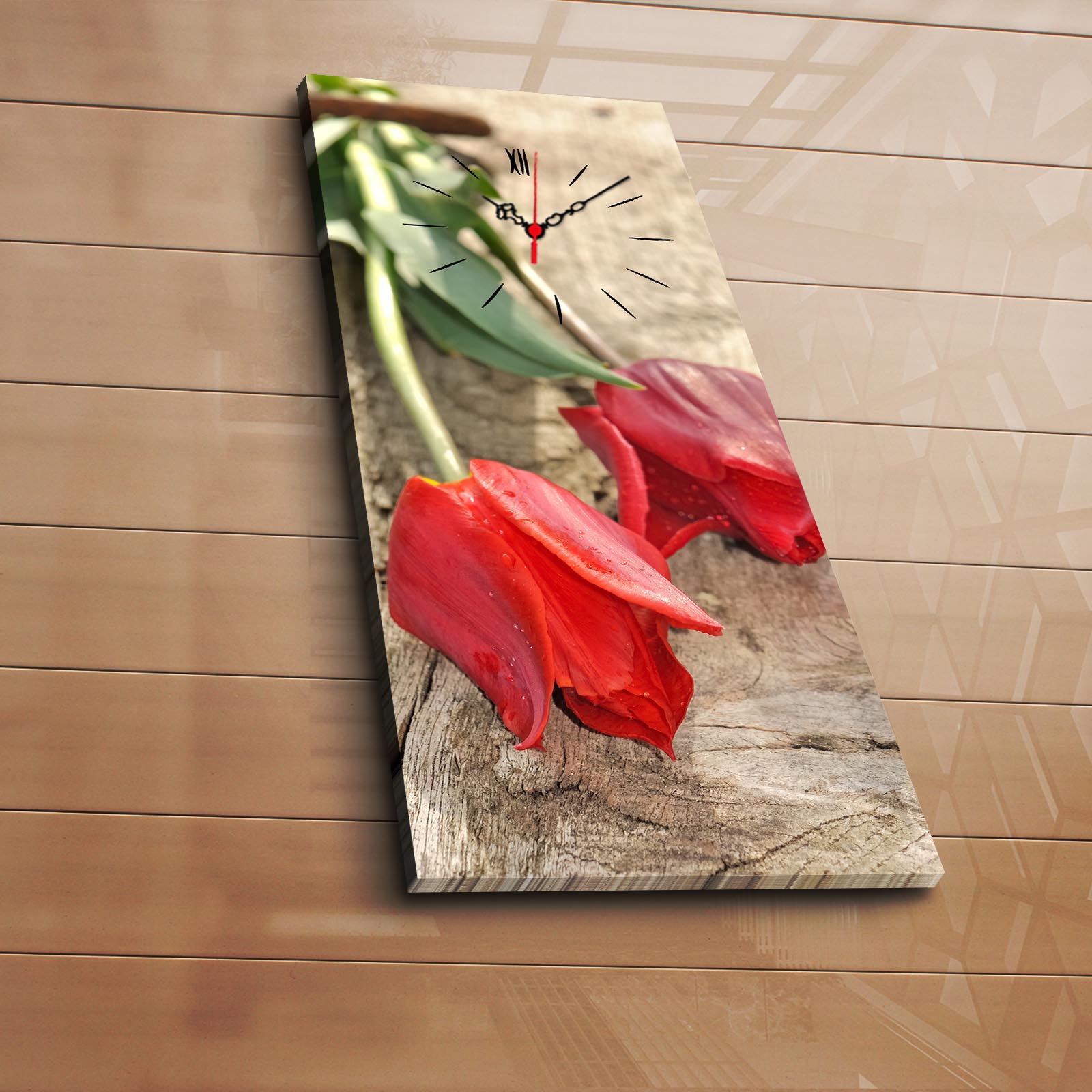 Relógio de Parede em Tela Decorativa Multicolor 30x70 cm | Tela de Camurça 100% e Moldura de Madeira 3 cm – 3070CS-40