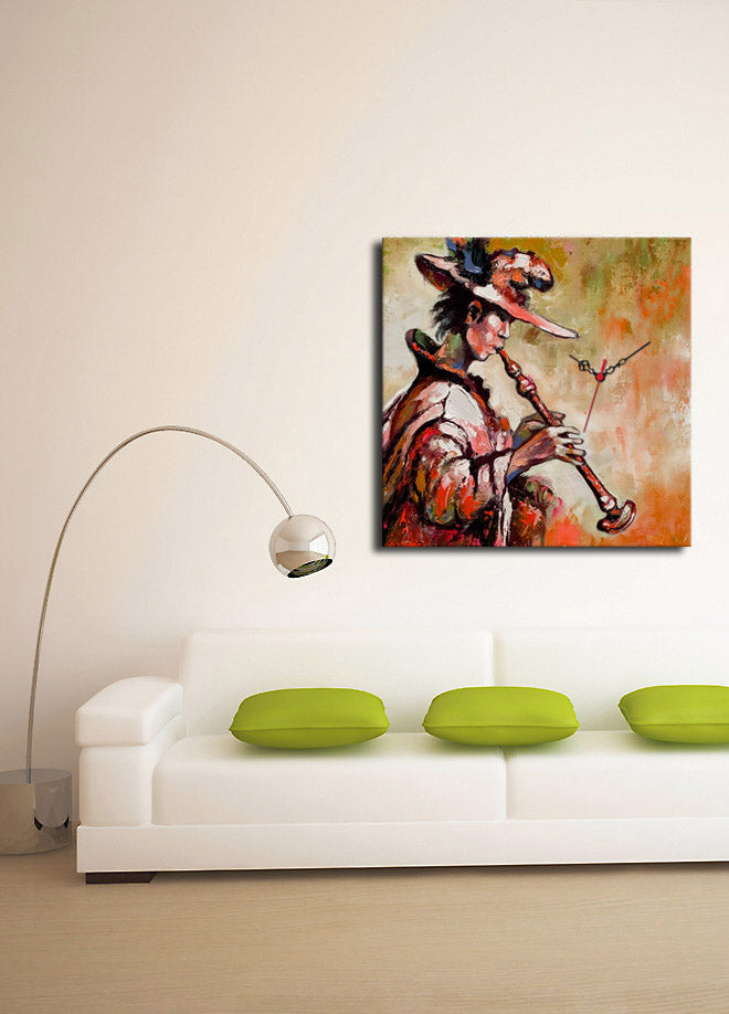Relógio de Parede em Tela Suede Multicolor 45x45 cm com Moldura de Madeira 3 cm – 4545CS-22