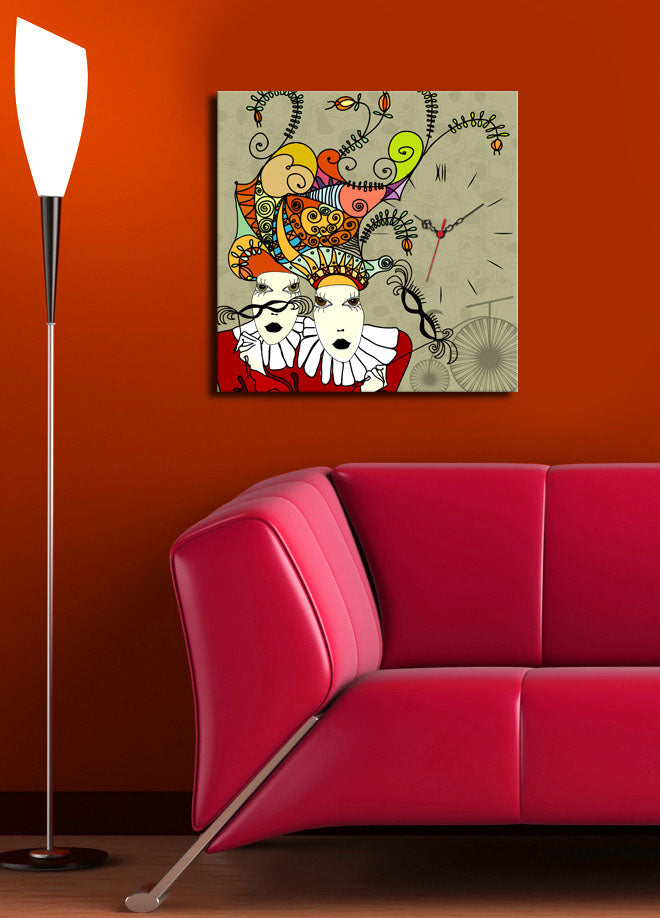 Relógio de Parede em Tela Decorativa 45x45 cm, Multicor, Suede 100%, Moldura de Madeira 3 cm – 4545CS-25