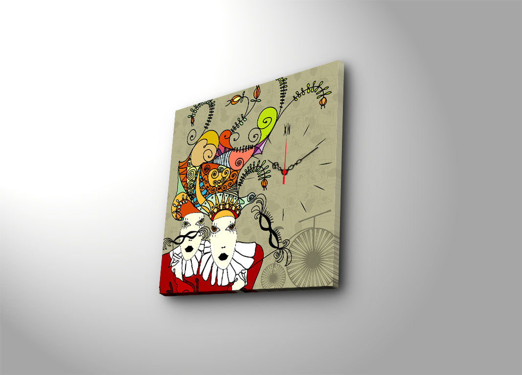 Relógio de Parede em Tela Decorativa 45x45 cm, Multicor, Suede 100%, Moldura de Madeira 3 cm – 4545CS-25