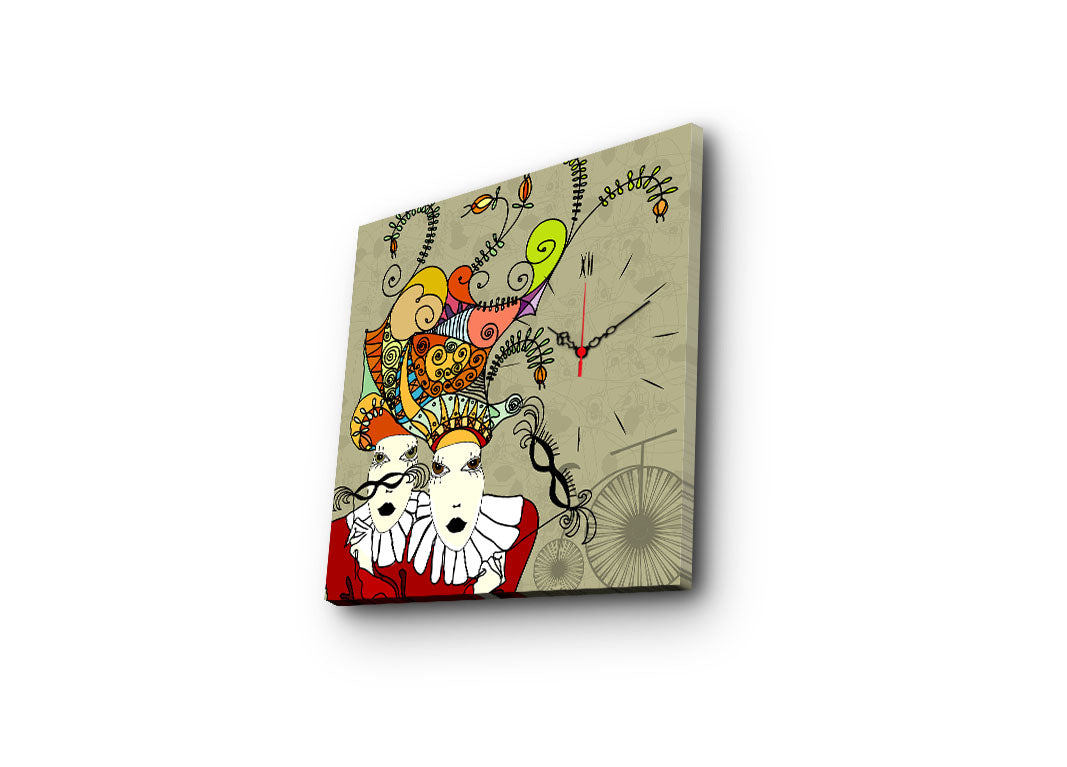 Relógio de Parede em Tela Decorativa 45x45 cm, Multicor, Suede 100%, Moldura de Madeira 3 cm – 4545CS-25
