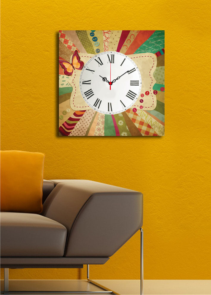Relógio de Parede Decorativo em Tela Suede 45x45 cm – Multicolor com Moldura de Madeira (3 cm)