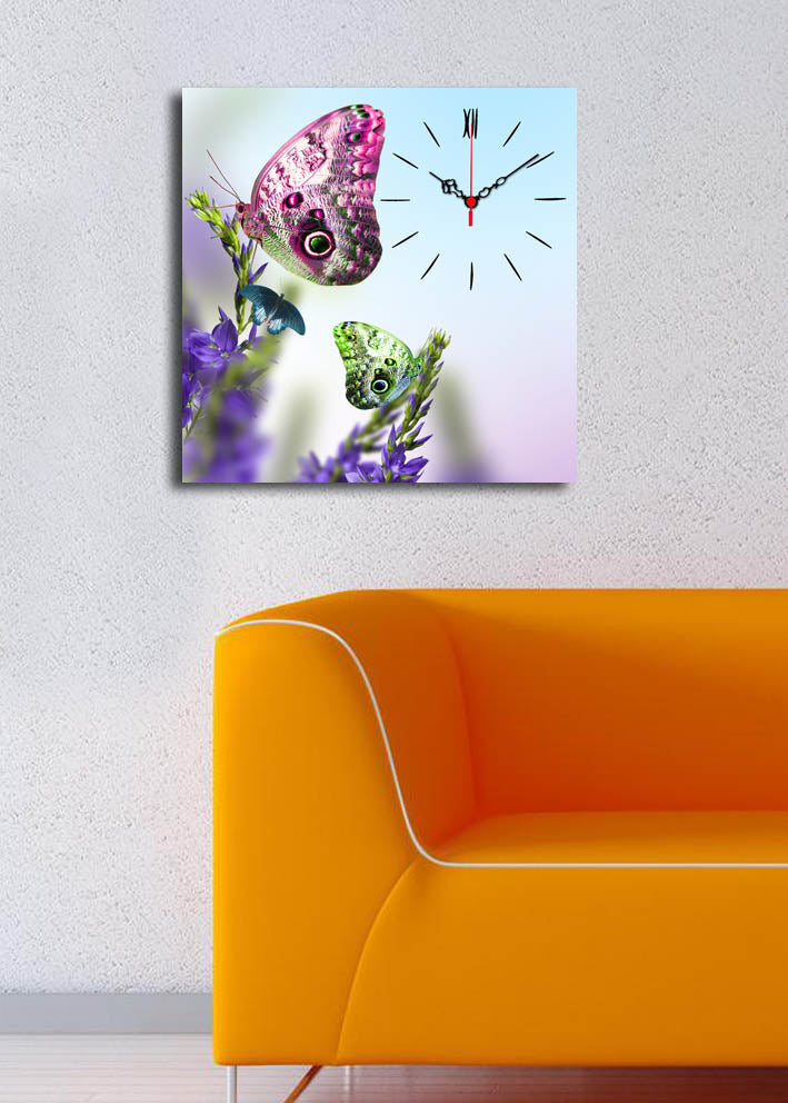Relógio de Parede em Tela Suede Multicolor 45 x 45 cm com Moldura 100% Madeira (3 cm) – 4545CS-45