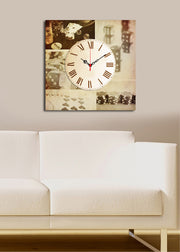 Relógio de Parede Decorativo Multicolor 45x45 cm em Tela Suede 100% com Moldura de Madeira 3 cm