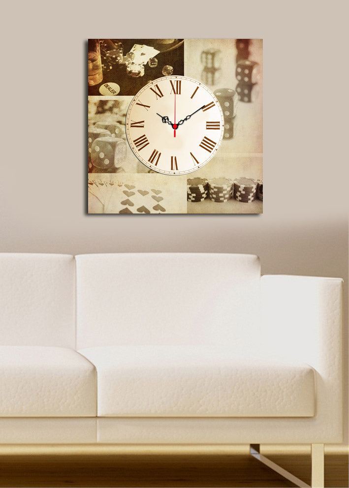 Relógio de Parede Decorativo Multicolor 45x45 cm em Tela Suede 100% com Moldura de Madeira 3 cm