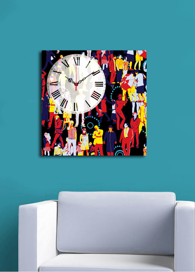 Relógio de Parede Decorativo em Tela Suede Multicolor 45 x 45 cm, Moldura de Madeira 3 cm – 4545CS-48