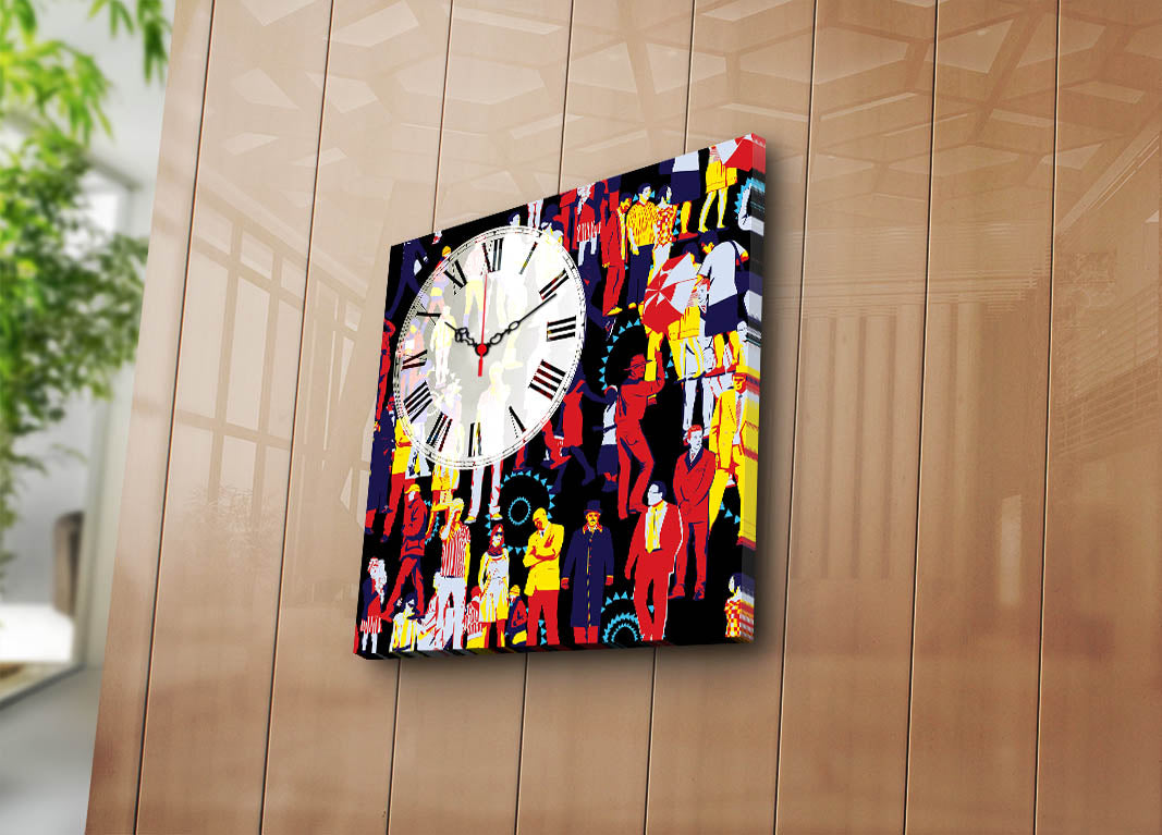 Relógio de Parede Decorativo em Tela Suede Multicolor 45 x 45 cm, Moldura de Madeira 3 cm – 4545CS-48