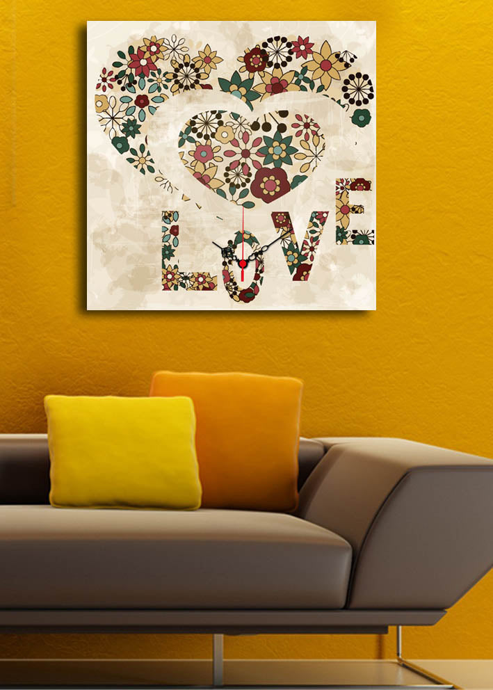 Relógio de Parede Decorativo em Tela Suede 45x45 cm – Multicolor, Moldura de Madeira 3 cm (Modelo 4545CS-50)