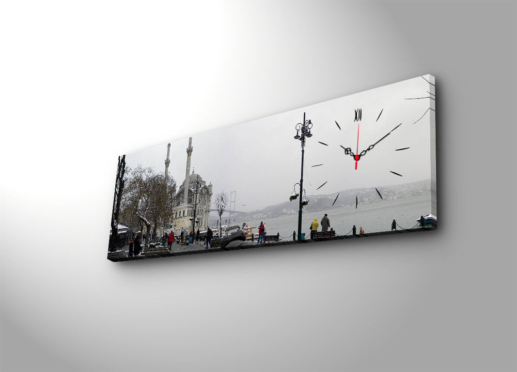 Relógio de Parede em Tela Decorativa Multicolor 30x90 cm — Tela de Camurça 100% com Moldura de Madeira 3 cm (3090CS-11)