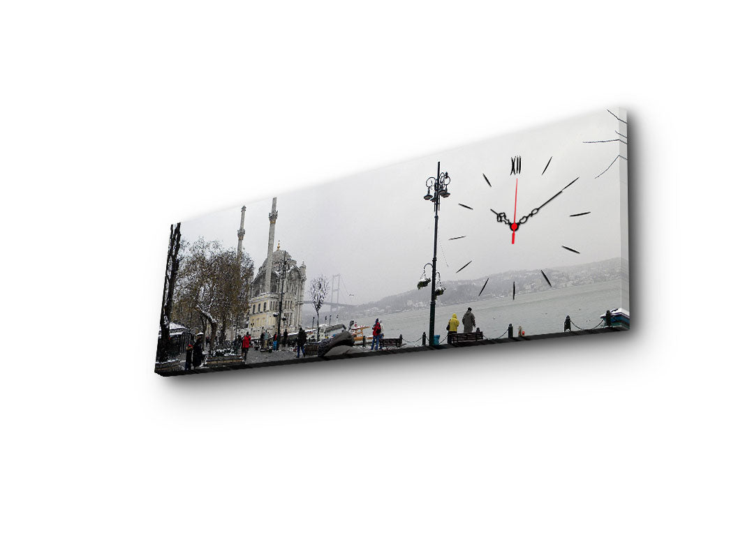 Relógio de Parede em Tela Decorativa Multicolor 30x90 cm — Tela de Camurça 100% com Moldura de Madeira 3 cm (3090CS-11)