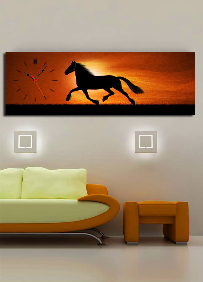 Relógio de Parede em Tela Decorativa Multicolor 30x90 cm – Tela Suede 100% e Moldura de Madeira 3 cm