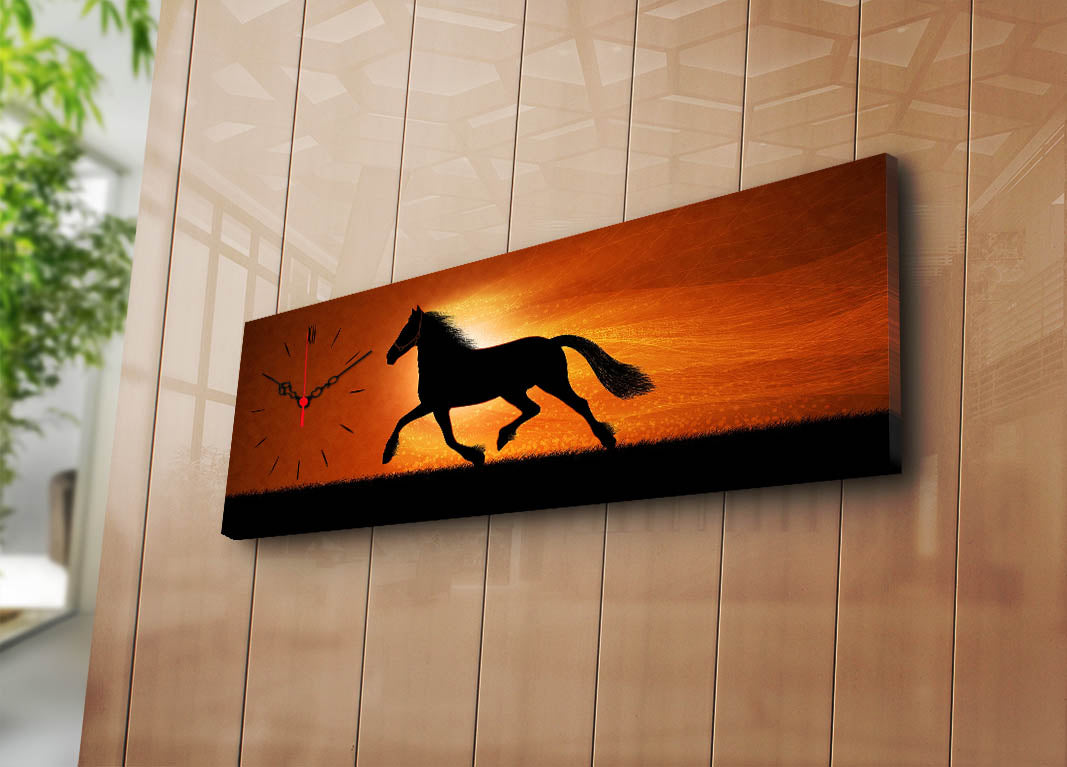 Relógio de Parede em Tela Decorativa Multicolor 30x90 cm – Tela Suede 100% e Moldura de Madeira 3 cm