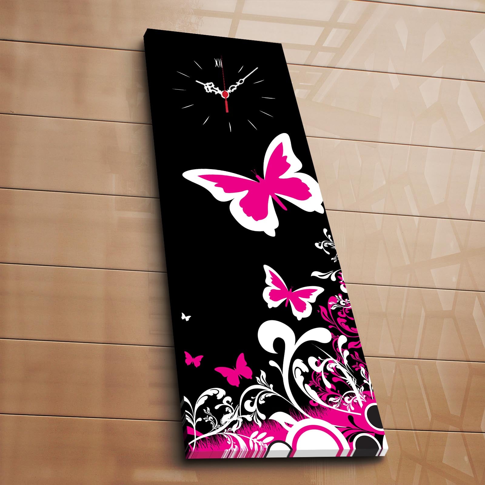 Relógio de Parede em Tela Suede Multicolor 30x90 cm com Moldura de Madeira 3 cm – 3090CS-22