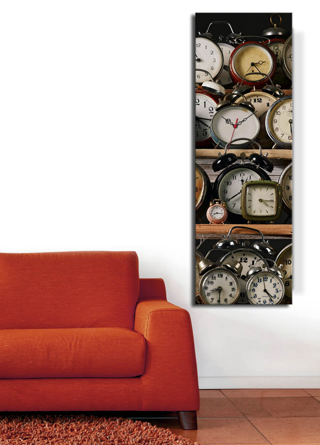 Relógio de Parede Decorativo em Tela Suede 100% 30 x 90 cm Multicolor – Moldura de Madeira 3 cm (3090CS-25)